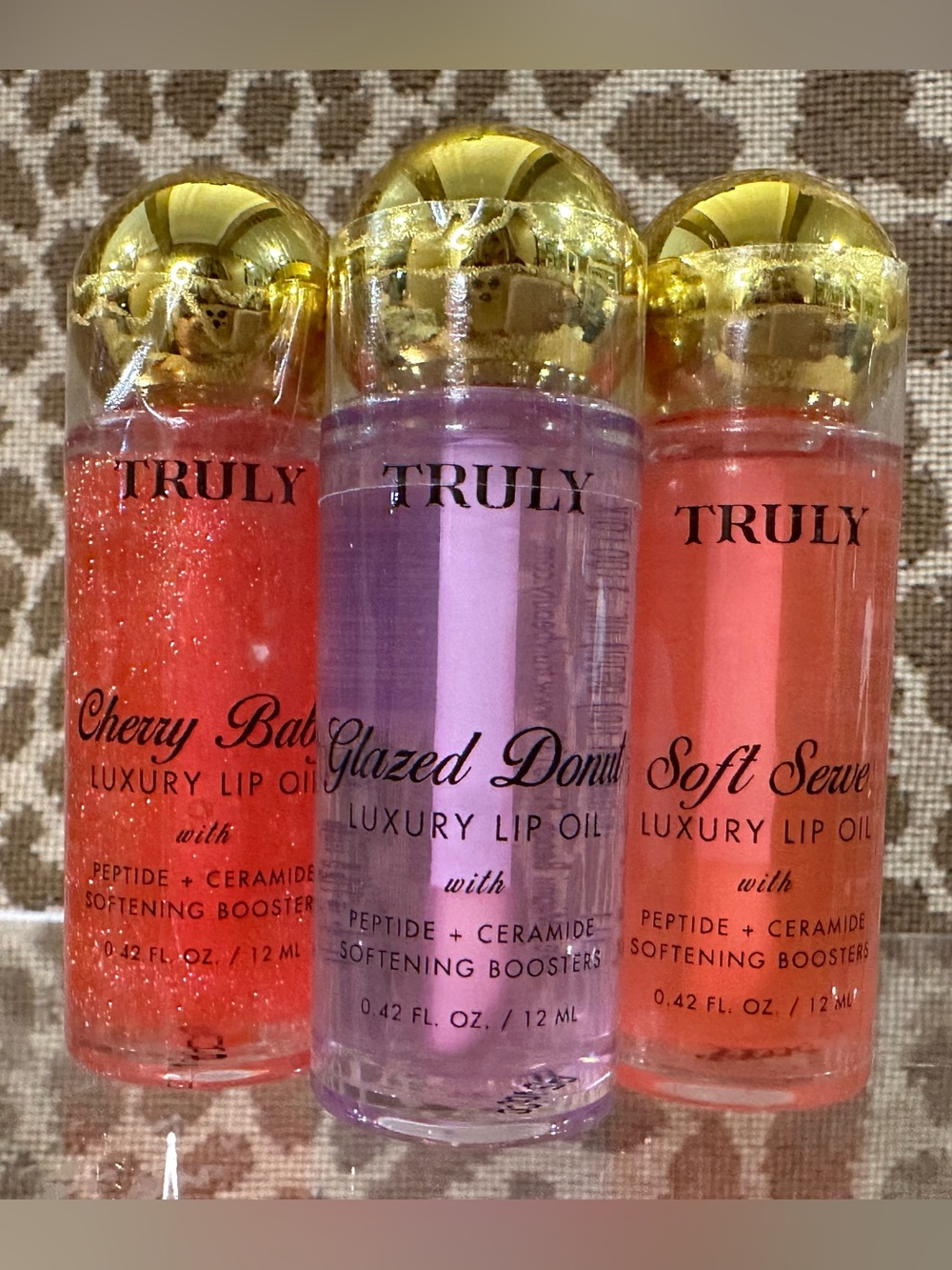 New & Sealef Lot of 3 TRULY Luxury Lip Oil~Glazed Donut+Cherry Baby+Soft Serve